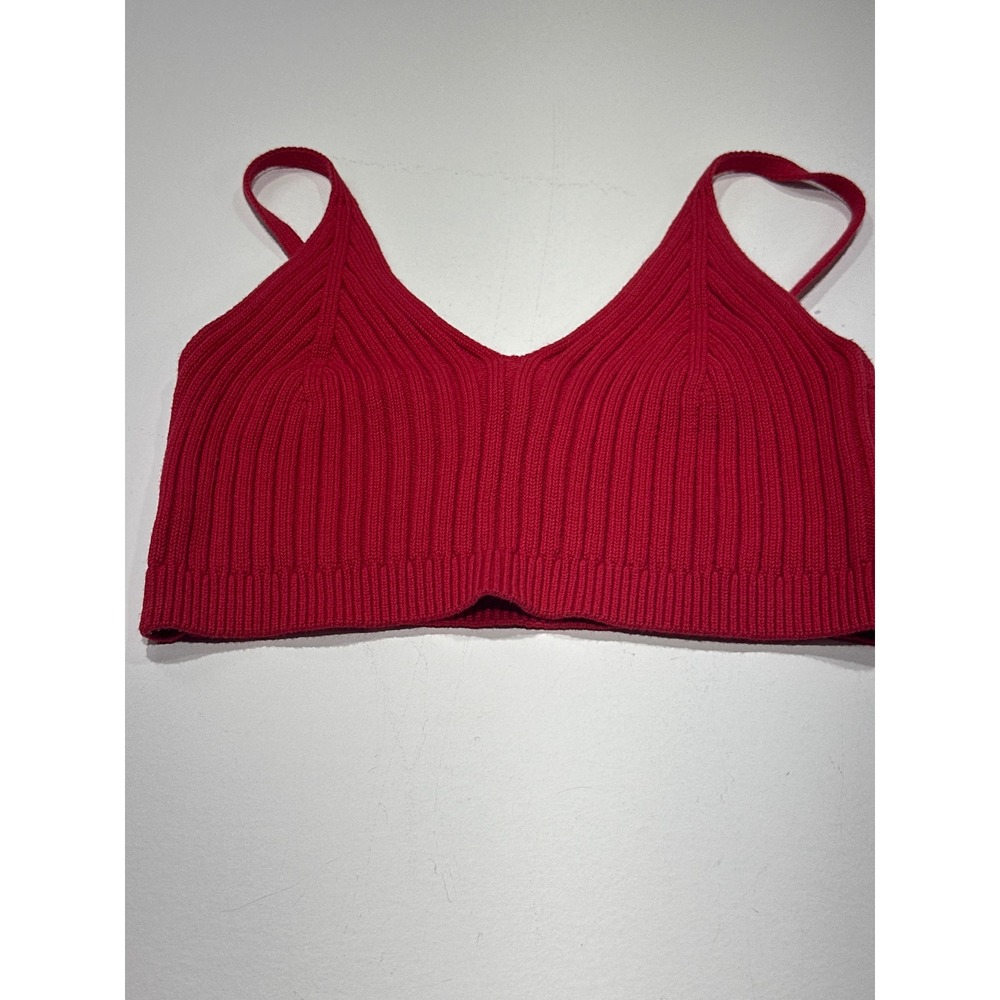 Free People Red Ribbed Knit V-Neck Bralette Crop Top Small